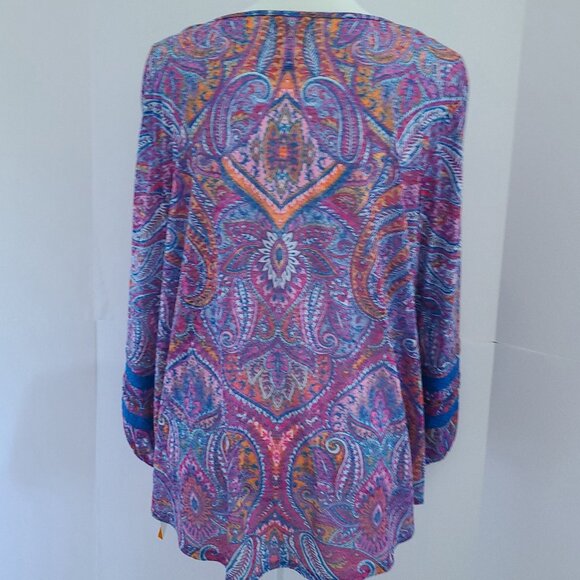 PLUS SIZE RUBY ROAD BRIGHT BLOOMS LACE TRIM PAISLEY BLOUSE SIZE 2X KEYHOLE NECK - Picture 12 of 14
